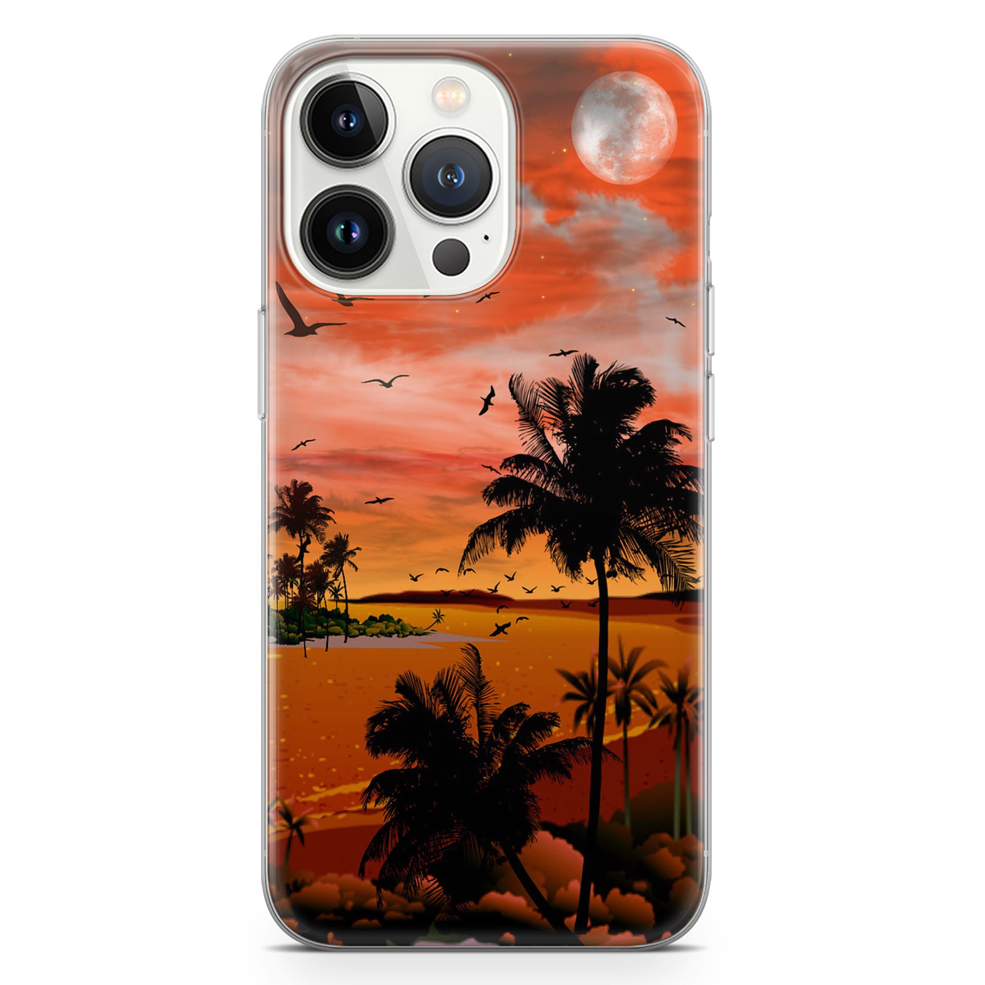Tropical Beach Phone Case Summer Ocean Palms Cover for iPhone 16 15 14