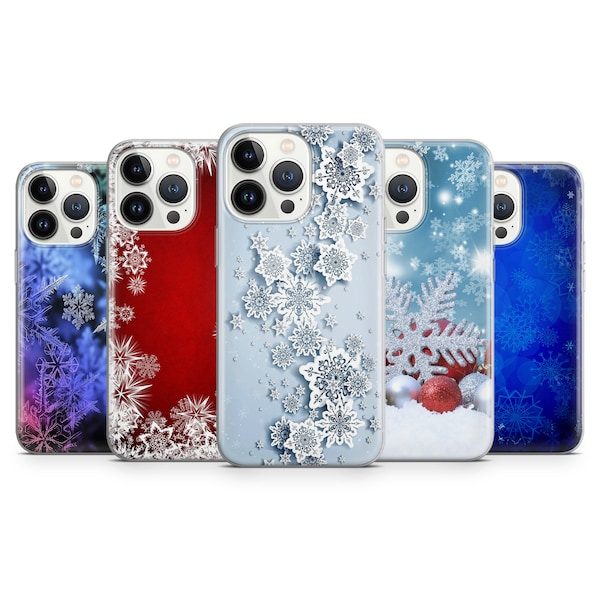 Aesthetic Snowlfake Phone Case Winter Christmas Cover for iPhone 15, 14Pro, 13, 12, 11,7 Samsung S23, S24, S23FE, A53,A14,A55, Pixel 7, 7A 8