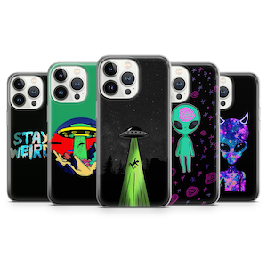 Funda de teléfono extraterrestre con diseño de ovni extraterrestre para iPhone 16, 15, 14Pro, 13, 12, 11, XR, Samsung S25, S24, S24FE, A55, A16, A15, Pixel 7,6A, 7A, 8