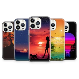 Aesthetic Sunset Phone Case Nature Art Cover for iPhone 15 14Pro, 13, 12, 11, 7, Samsung A54 S24 S23, S23FE, A53, A14, A15, Pixel 7, 7A 8