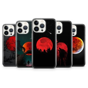 Blood Moon Phone Case Aesthetic Red Moon Cover for iPhone 15 14Pro, 13, 12, 11, 7, Samsung S23, S24, S23FE, A53, A15, A55, Pixel 7, 6A 7A 8