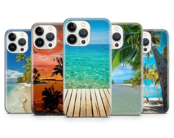 Tropical Beach Phone Case Summer Ocean Palms Cover for iPhone 17 16 15 14, 13, 12, 11, 7, Samsung S25, S24FE, A56, A16, A36, Pixel 7, 8, 9A