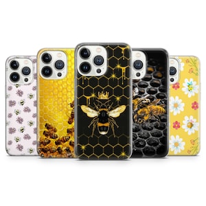 Bee Pattern Phone Case Cute Honey Flower Cover for iPhone 15, 14Pro, 13, 12, 11, 7 Samsung S23, S24, S23FE, A53, A14, A15, Pixel 7, 6A 7A, 8