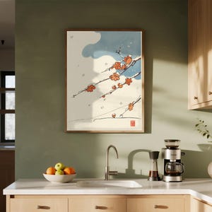 Sakura Whisper: Minimalist Cherry Blossom Print | Tranquil Japanese Wall Art