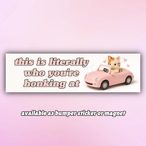 Cute Pink Bumper Sticker or Bumper Magnet &quot;This is Literally Who You&#39;re Honking At&quot;, Funny Girly Cat Car Decal, Kawaii Car Magnets/Stickers