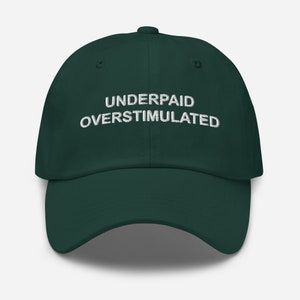 UNDERPAID OVERSTIMULATED Embroidered Dad Hat, Gen Z Hats, Funny Hat, Meme Hat