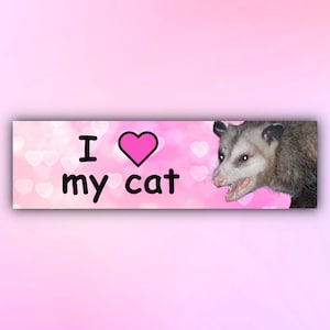 Funny Possum Bumper Sticker "I <3 my cat", Meme Car Sticker, Gen Z Bumper Sticker