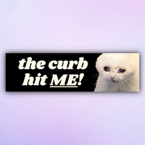 Meme Bumper Sticker &quot;the curb hit ME!&quot; Funny Cat Car Stickers, Unhinged Car Decal