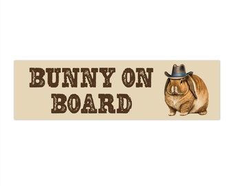 Cute Funny Bumper Sticker "bunny on board", Rabbit Sticker