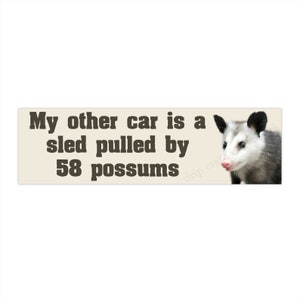Meme Bumper Sticker "My other car is a sled pulled by 58 possums", Funny Gen Z Sticker, Possum Sticker