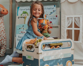 Montessori Bus Toy Box with Wheels | FSC-Certified Birch Plywood | Playroom Organizer