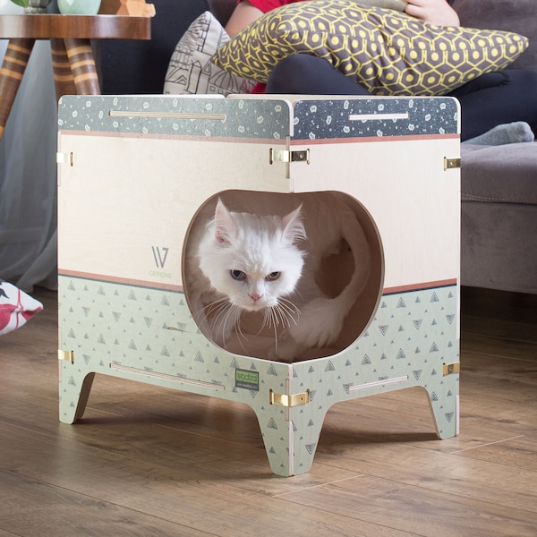 Cat house, Modern cat furniture, wood cat furniture, Pet furniture, wooden cat house, Cozy wood cat furniture