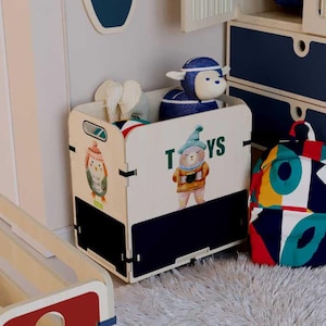 Caja de juguetes de madera para niños, organizador de juguetes de madera, juguetes Montessori para la guardería del bebé, caja de almacenamiento de coches de juguete para niños pequeños, banco de juguetes Stroge