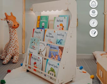 Birch Wood Montessori Kids Bookshelf, Modern Toddler Bookcase
