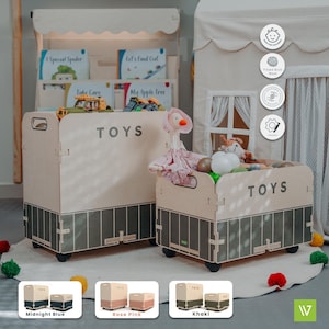 Caja de juguetes de madera con ruedas, caja de juguetes de madera grande, caja de juguetes con ruedas, caja de juguetes Montessori, almacenamiento de sala de juegos, banco de juguetes para niños pequeños