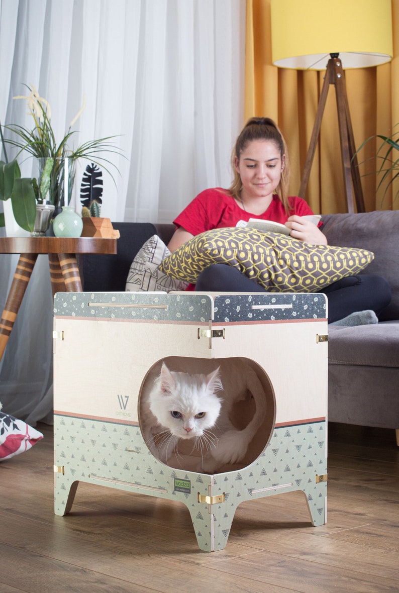 Cat house, Modern cat furniture, wood cat furniture, Pet furniture, wooden cat house, Cozy wood cat furniture image 1