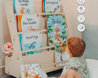 Birch Wood Montessori Bookshelf, Kids Toy Storage
