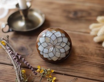 Walnut Mother of Pearl Inlay Makeup Mirror | Handmade Portable Mirror | Wooden Compact Mirror | Vintage Gift | Flower Motifs | Wedding Gifts