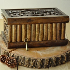 Personalized Large Vintage Hand Carved Walnut Magic Box, Wooden Secret Lock Puzzle Box, Wood Carving Treasure Chest, Jewelry Box Secret Key