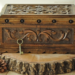 Personalized Large Vintage Hand Carved Walnut Magic Box, Large Wood Carving Treasure Chest, Wooden Secret Lock Puzzle Box, Locking Box