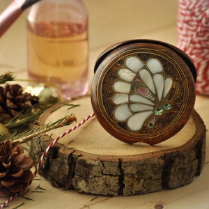 Wood Compact Mirror, Mother-of-Pearl Embellished Butterfly Design Mirror, Blue Mother of Pearl Handmade Makeup Mirror,Christmas Gift for Her