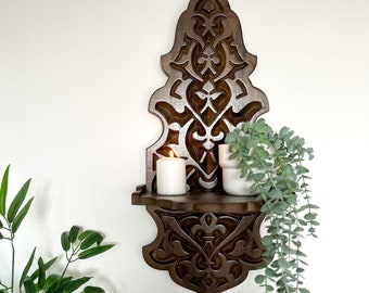Hand Carved Wooden Wall Shelf, Ornate Wall Shelf, Bohem Home Decor, Shelf French Decor Rack, Antiquity-Inspired Candle Holder, Lamp Holder