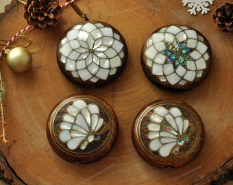 Makeup Mirror Set | Wood Vintage Compact Mirror | Mother-of-Pearl Embellished Mirror | Cosmetic Mirror | Christmas Gift For Her | Antique