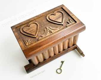 Personalized Wooden Heart Puzzle Box, Engraved Jewelry Box, Hand Carving Secret Lock Chest, Vintage Jewelry Box,Gift For Her/Him Forgiveness