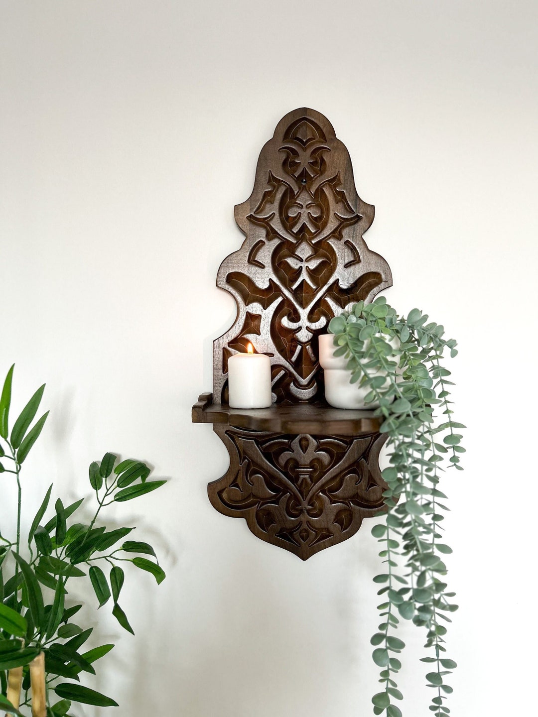 Hand Carved Wooden Wall Shelf, Ornate Wall Shelf, Bohem Home Decor