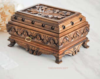Wooden Jewelry Box with Key, Antique Custom Design Wooden Box, Chest Locking Treasure, Handmade Mystery Box, Vintage Memory Box With Lid