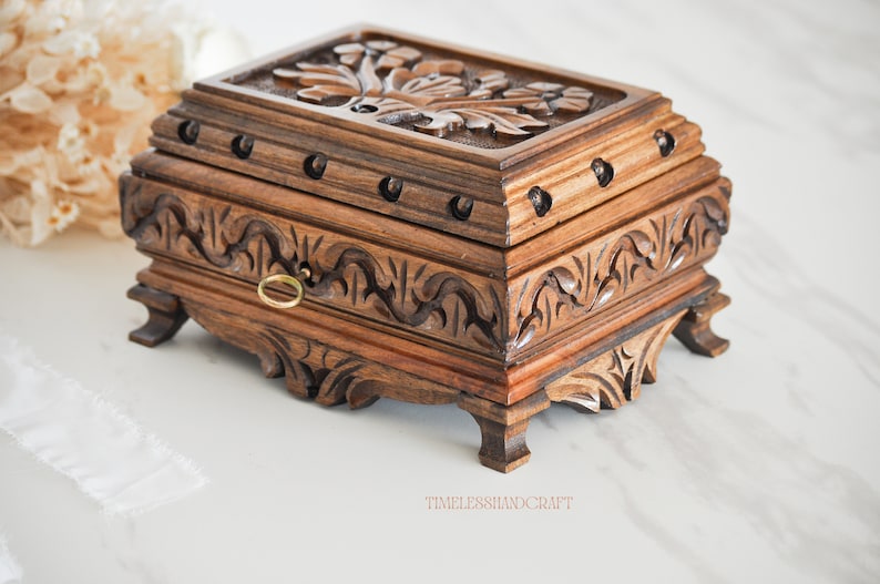 Wooden Jewelry Box With Key Vintage Jewelry Box Handmade Etsy