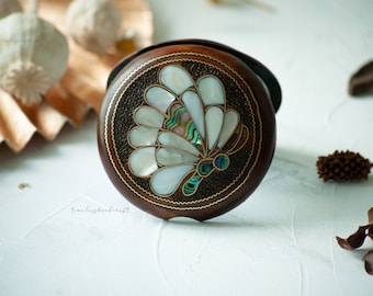 Pearl Vintage Hand Mirror, Mother-of-Pearl Embellished Butterfly Design Mirror, Pacific Blue Inlay Handmade Vintage Makeup, Compact Mirror