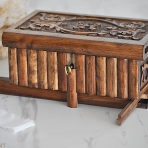 Puzzle Box with Secret Key, Hand Carved Walnut Box, Vintage Jewelry Box, Magic Box, Puzzle Box for Adults, Vintage Memory Box, Gift Box
