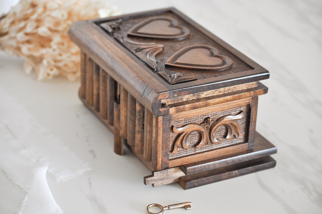 Personalized Wooden Puzzle Box, Hand Carved Wooden Secret Lock Box