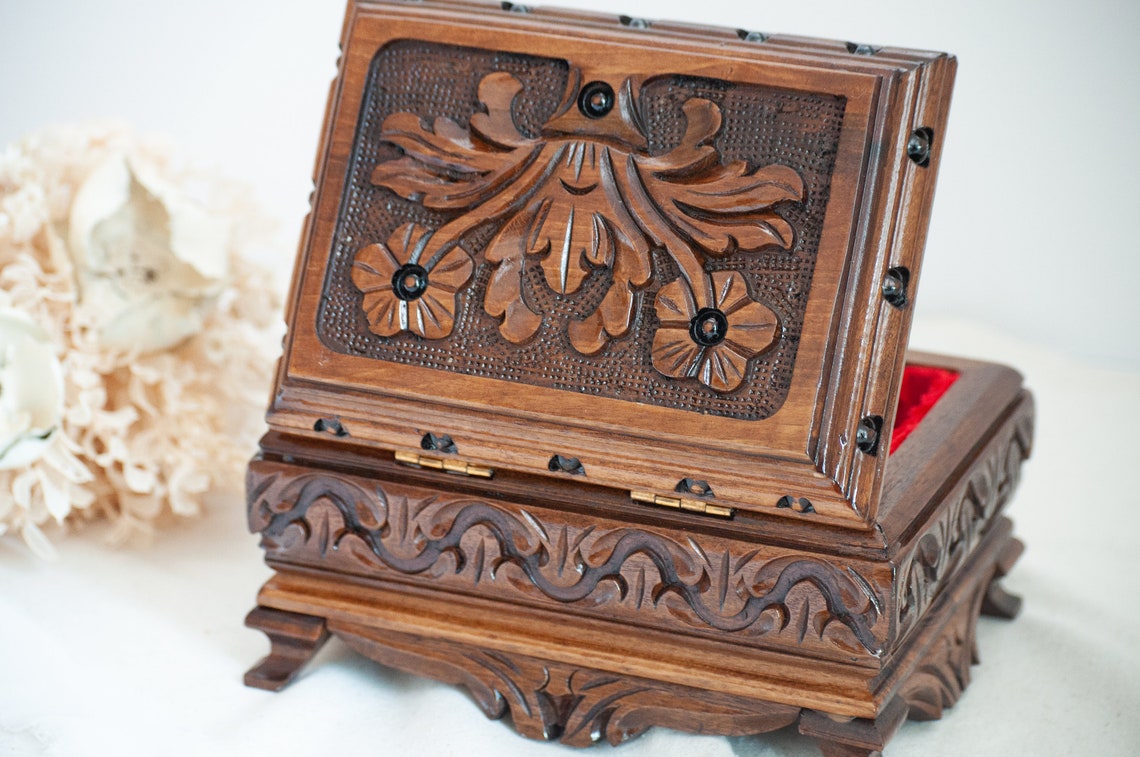 Wooden Jewelry Box With Key Vintage Jewelry Box Handmade Etsy
