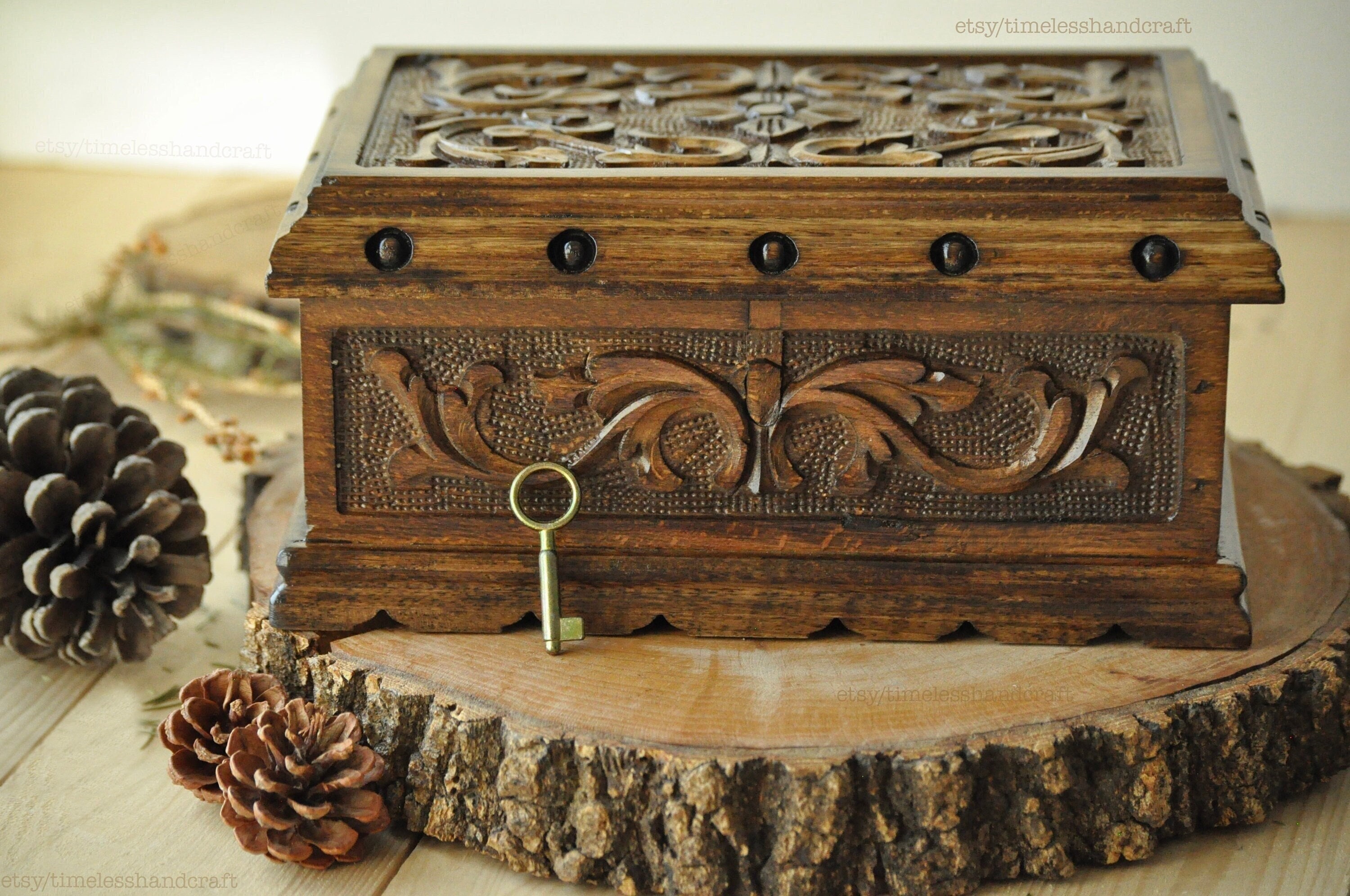 Walnut Wood Pirates Chest , Locked Wooden Box, Handmade Jewelry Chest,  Engraved Wooden Pirate Box, Vintage Wooden Memory Box 