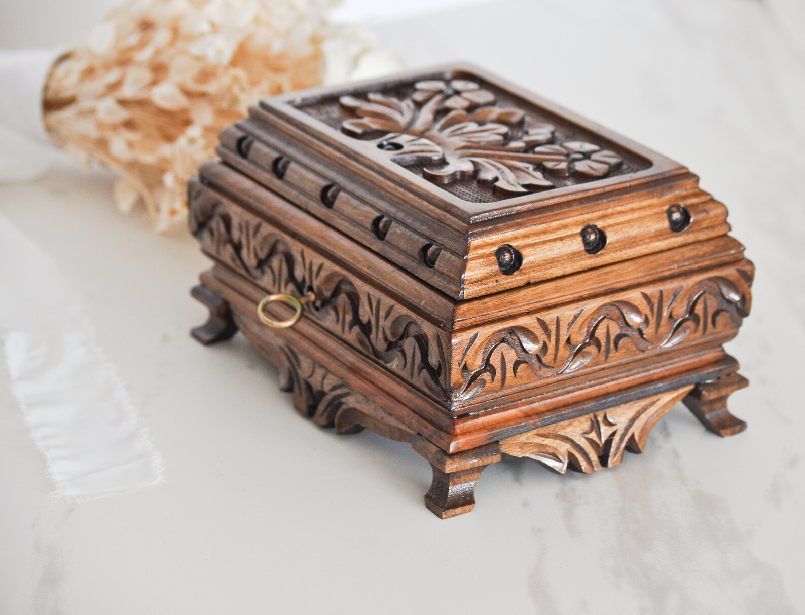 Wooden Jewelry Box With Key Vintage Jewelry Box Handmade Etsy