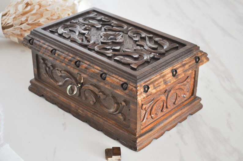 Large Secret Lock Jewelry Box With Key, Wood Locked Jewelry Chest ...