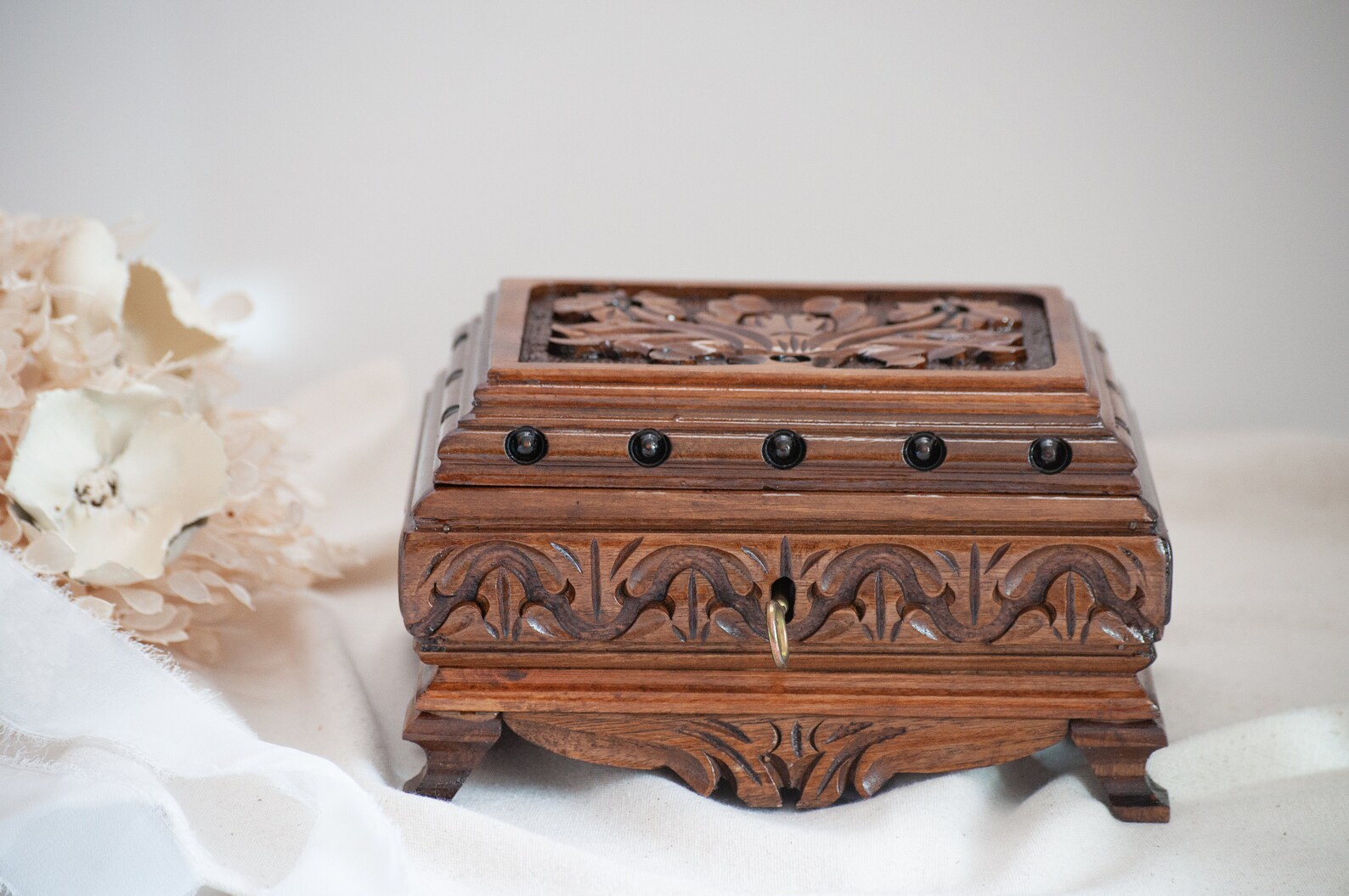 Wooden Jewelry Box With Key Vintage Jewelry Box Handmade Etsy
