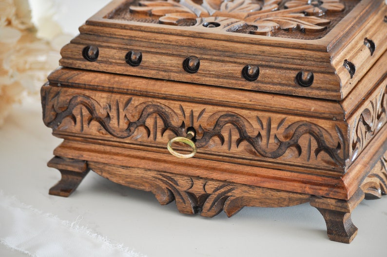 Wooden Jewelry Box With Key Vintage Jewelry Box Handmade Etsy