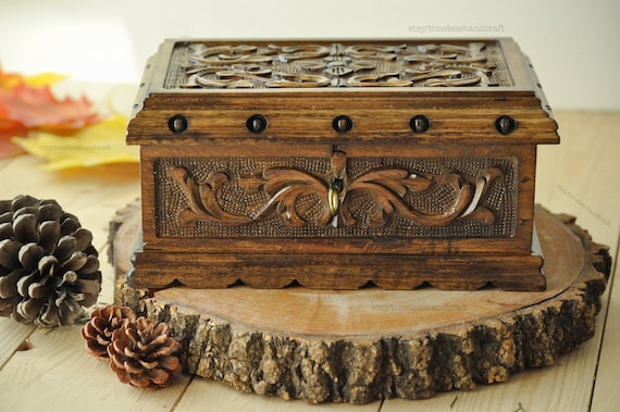 Personalized Large Vintage Hand Carved Walnut Magic Box, Large
