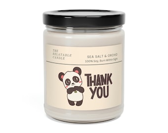 Panda Thank You: Appreciation Many Thanks Eco Friendly, Non Toxic, Thoughtful Gift Candle Scented Soy Candle, 9oz