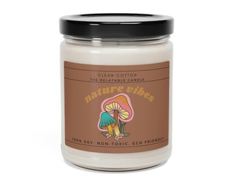 Nature Vibes Mushroom Trippy Peace Flowers Gift Candle Scented Soy Candle, 9oz