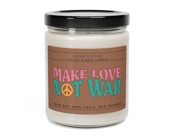 Make Love Not War Hippie Peace Vibe Flowers Gift Candle Scented Soy Candle, 9oz