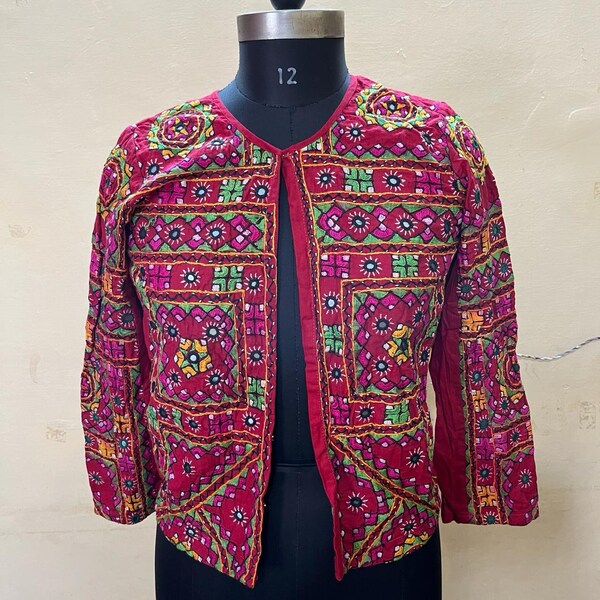 Banjara Rabari keriya Jacket,Gujarati zari Embroidery Jacket, Boho Gypsy,Banjara Waist coat,Vintage tribal,zari work Kutch bohemian Hippi