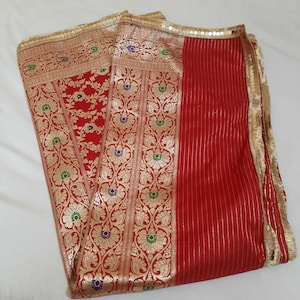 banarsi dupatta zari work dupatta long stole wedding dupatta satin silk red dupatta