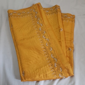 vintage silk shawl wrap hijab scarves two layers shawl with yellow pure silk or kantha work allover and beautiful border handmade shawl
