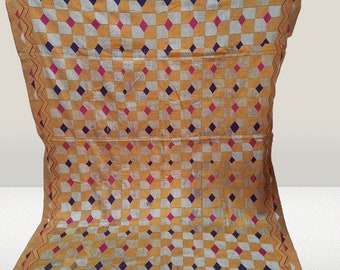 vintage phulkari rare Phulkari Embroidred phulkari panel BAGH Floss-Silk  Handwoven cotton,From West Pakistan,Punjab 50&quot;×64&quot; antique textile