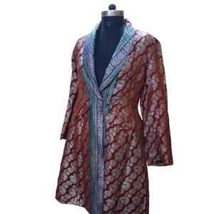 Vintage Brocade Silk Jacket | Handcrafted Paisley Long Coat | Ethnic Indian Banarasi Blazer | Boho Festival Jacket One-of-a-Kind Statement