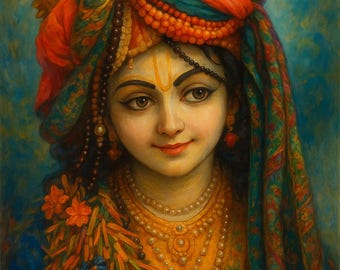 Divine Krishna Wall Art Printable – Spiritual Hindu God Digital Download, Temple Decor, Vibrant Krishna Poster